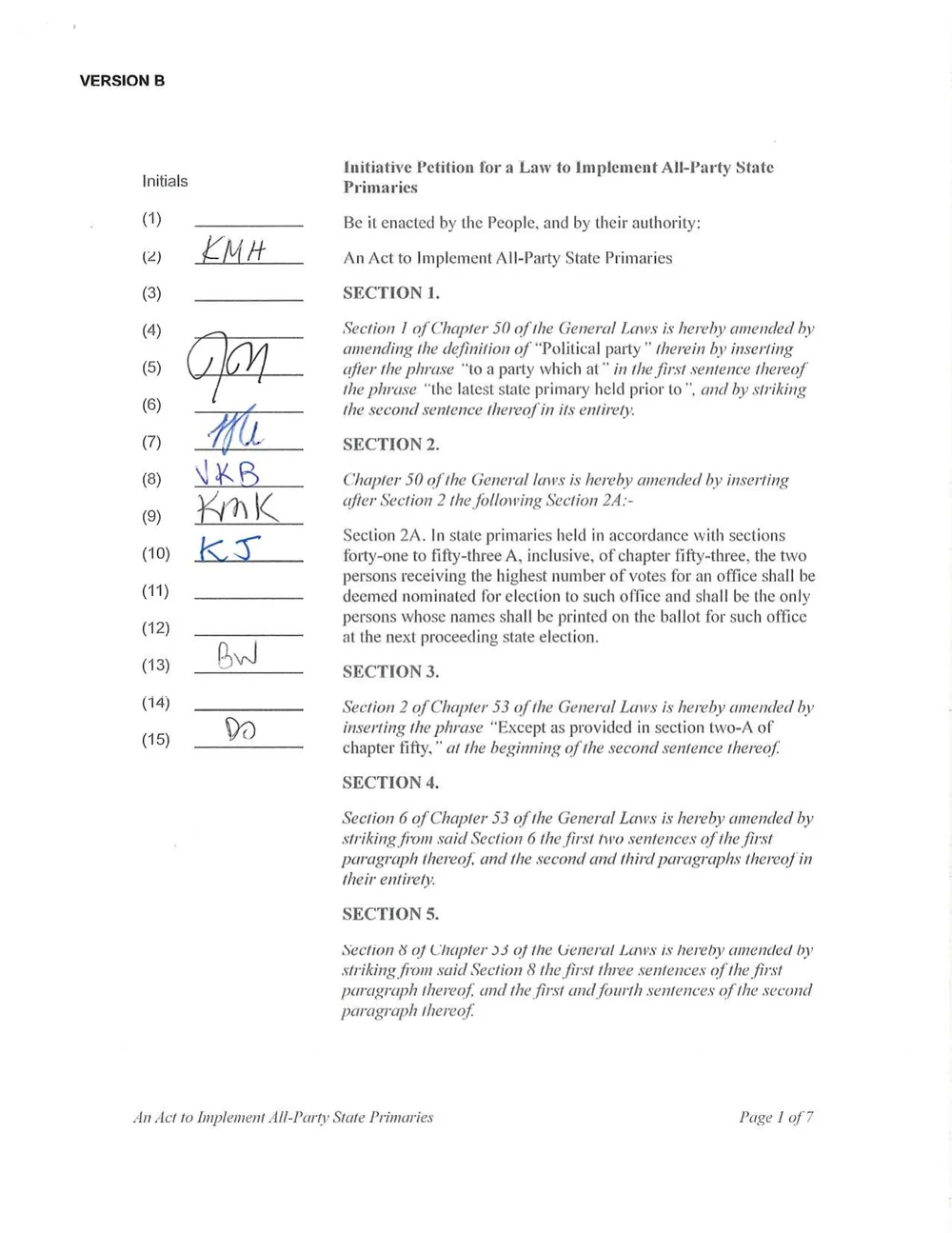 Page 1 of the certified initiative petition 25-12 (Version B), as filed with the Attorney General's office