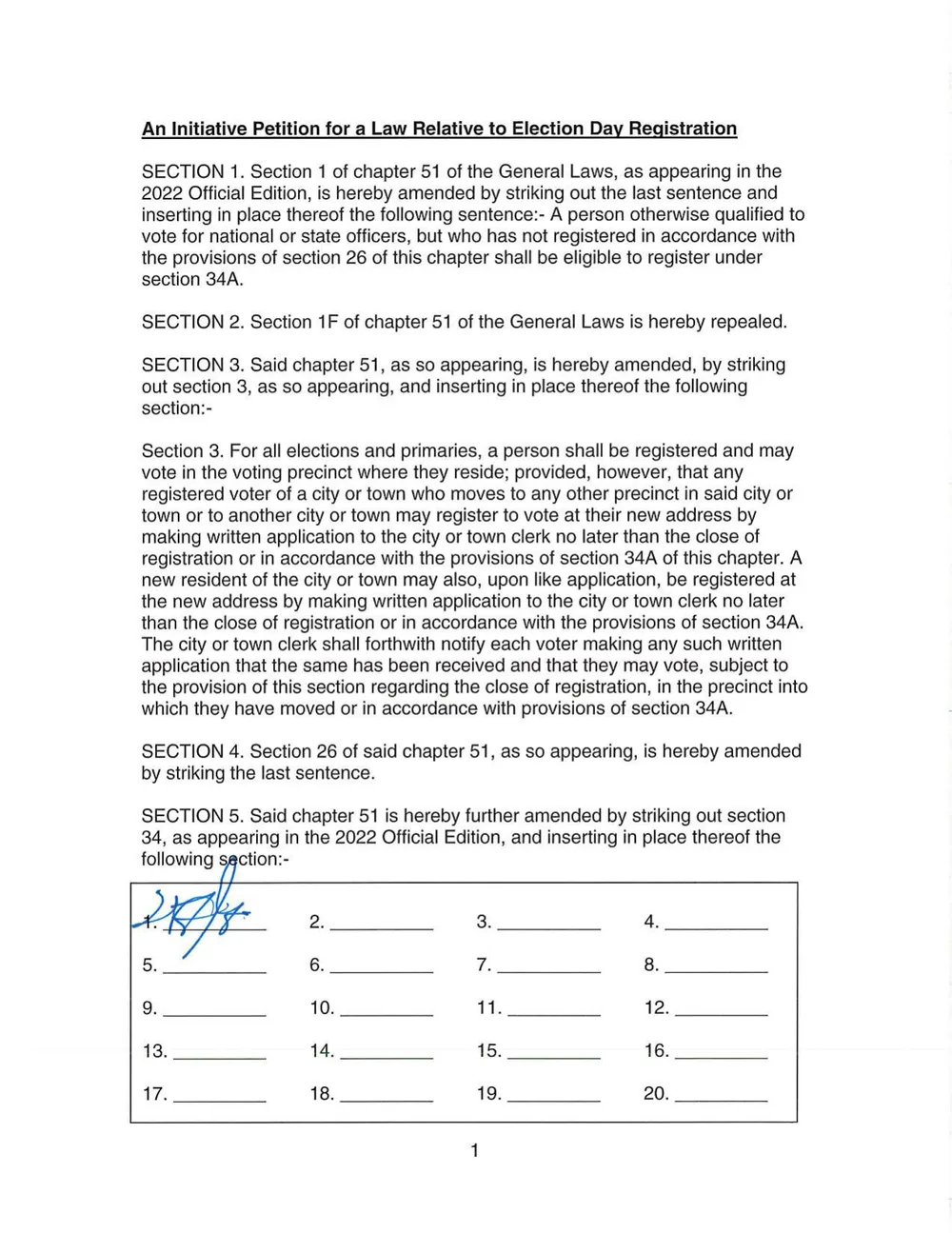 Page 1 of the certified initiative petition 25-08, as filed with the Attorney General's office