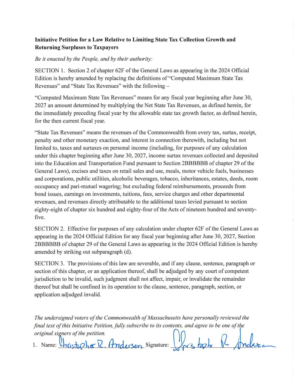 Page 1 of the certified initiative petition 25-17, as filed with the Attorney General's office