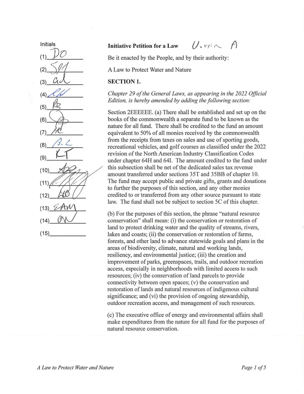 Page 1 of the certified initiative petition 25-15 (Version A), as filed with the Attorney General's office
