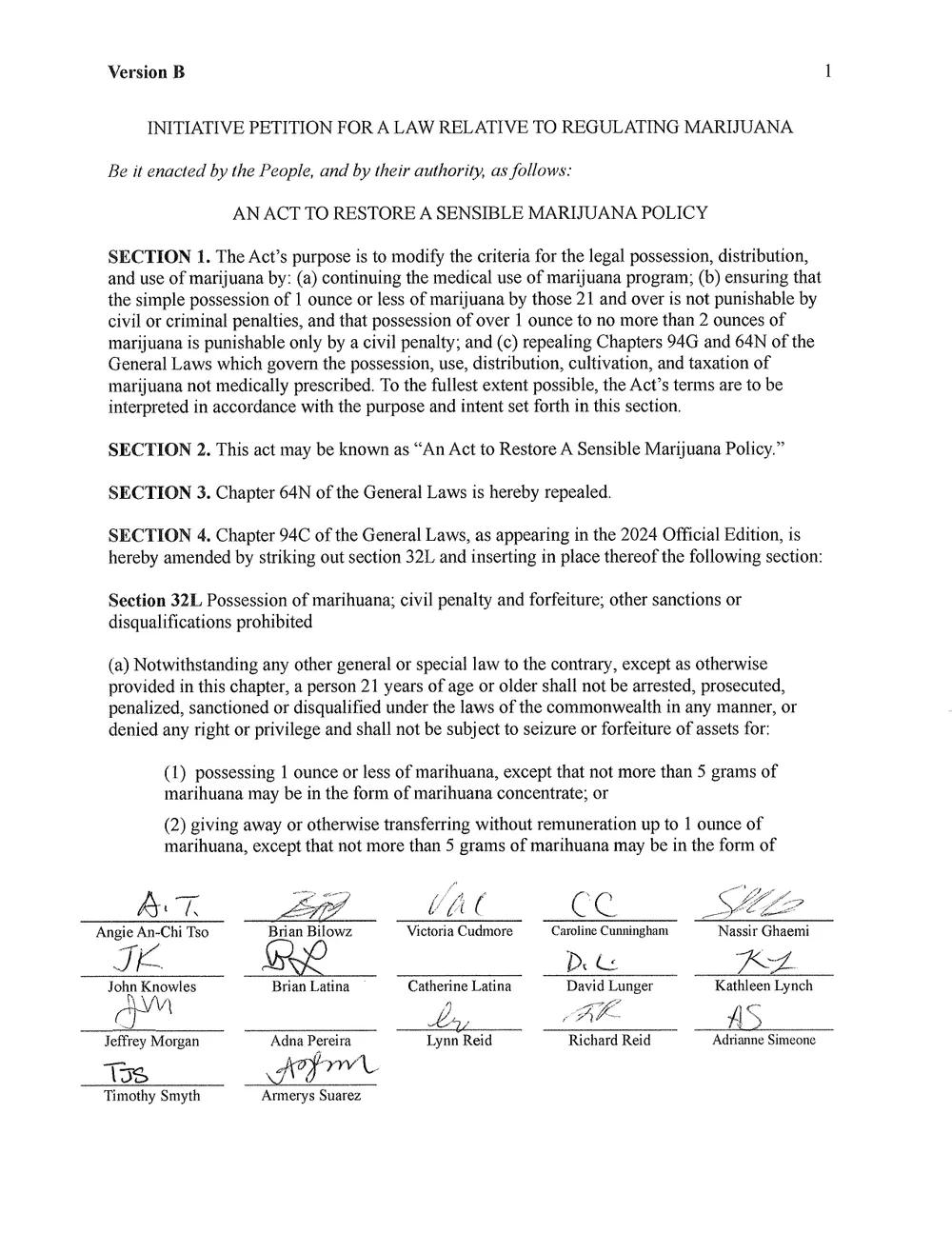 Page 1 of the certified initiative petition 25-10 (Version B), as filed with the Attorney General's office